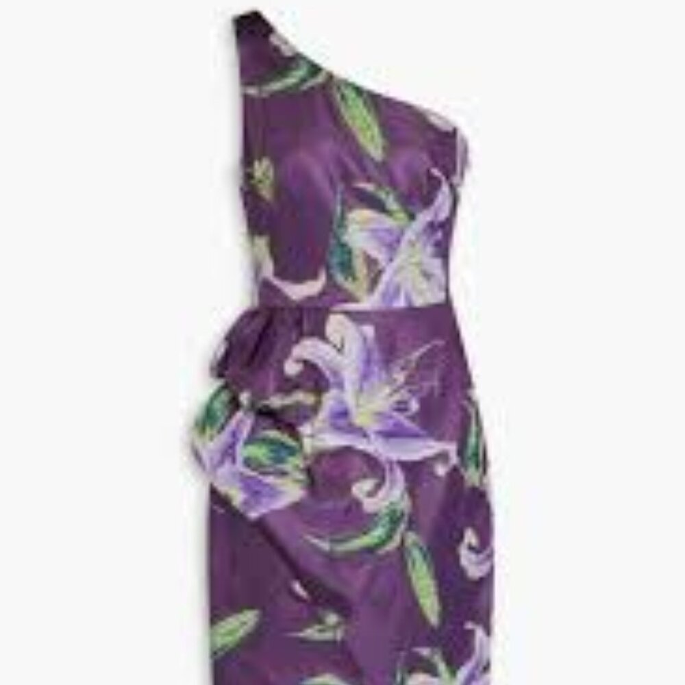 Marchesa Notte purple Jacquard lilly one shoulder midi cocktail dress size 8 - Picture 2 of 9